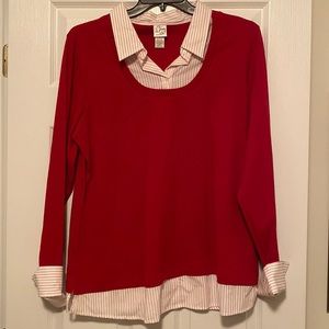 Red Button Down with Pinstripe Accent